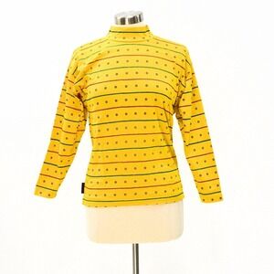 90s Vintage Generra Giovinezza Mock Neck Elbow Patch Top Yellow Floral Womens S